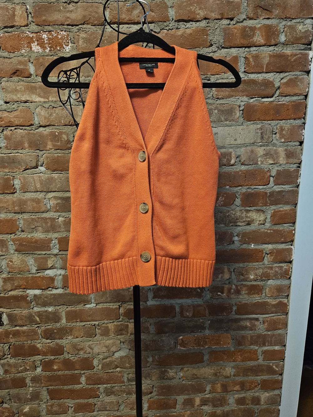 Ann Taylor Orange V-Neck Button-Front Knit Vest